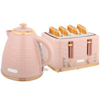 Toaster und Wasserkocher Set 2-in-1 mit 7 Stufen Auftaufunktion rosa