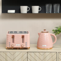 Toaster und Wasserkocher Set 2-in-1 mit 7 Stufen Auftaufunktion rosa