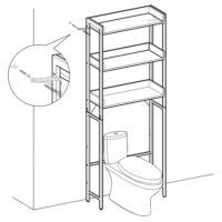 Braunfarbenes Toilettenregal mit drei Ablagen, platzsparend für Badutensilien.