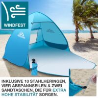 TOM Pop-Up Strandmuschel für 3 Personen mit UV-Schutz 50+ und Tragetasche.