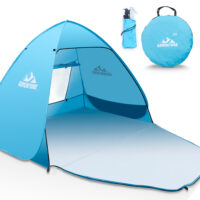 TOM Pop-Up Strandmuschel für 3 Personen mit UV-Schutz 50+ und Tragetasche.