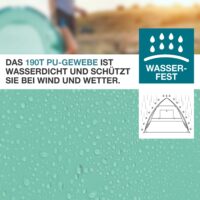 Strandmuschel Pop-Up Modell TOM, ideal für 3 Personen, inkl. UV-Schutz 50+ und Transporttasche.