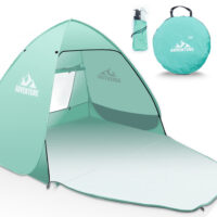 Strandmuschel Pop-Up Modell TOM, ideal für 3 Personen, inkl. UV-Schutz 50+ und Transporttasche.