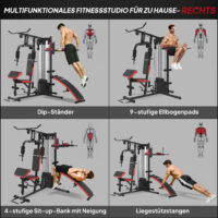 Trainingsstation verstellbar für Heimtraining mit 65kg Gewichten