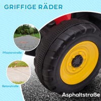 Roter Traktor als Elektroauto für Kinder von 3-6 Jahren, inklusive abnehmbarem Anhänger für realistisches Spielen.