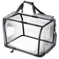 Graue faltbare Transportbox für Haustiere, leicht und praktisch.