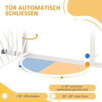 Weisses Treppenschutzgitter 74-100cm ohne Bohren, mit automatischer Schliessfunktion für maximale Sicherheit.