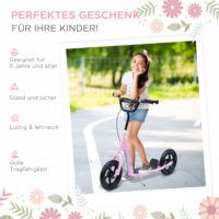 Tretroller für Kinder ab 5 Jahren mit Handbremse 12 Zoll rosa