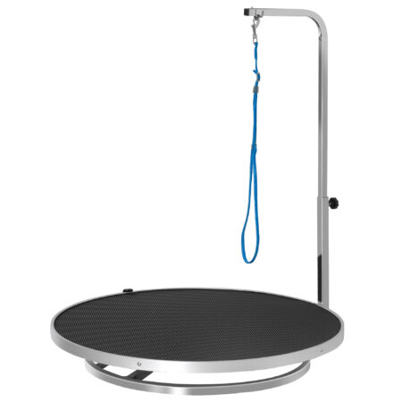 Drehbarer Trimmtisch aus Aluminium mit rutschfester Oberfläche.