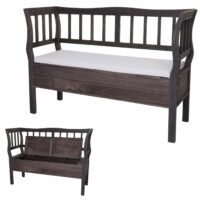 Truhenbank T207 Holz 119cm Staufach Kissen grau-braun