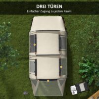 Tunnelzelt für 5 Personen mit 2 Räumen, wasserdicht 3000 mm, Farbe Khaki.