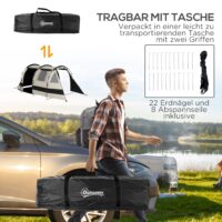 Tunnelzelt für 5 Personen mit 2 Räumen, wasserdicht 3000 mm, Farbe Khaki.