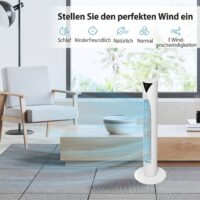 Turmventilator oszillierend mit Fernbedienung Timer und 3 Stufen weiss