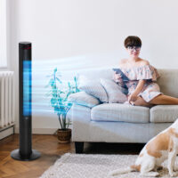 Turmventilator leise mit Fernbedienung Timer und LED schwarz