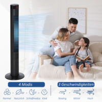 Turmventilator leise mit Fernbedienung Timer und LED schwarz
