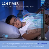 Turmventilator leise mit Fernbedienung Timer und LED schwarz