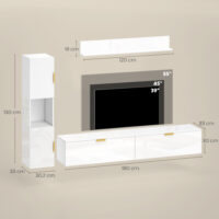 TV-Board schwebend für Wohnzimmer Wand 180cm hochglanz weiss