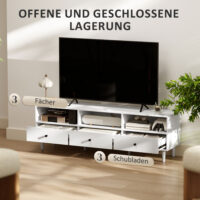 TV-Kommode mit Schubladen und offenen Fächern für 75 Zoll Fernseher weiss