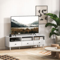 TV-Kommode mit Schubladen und offenen Fächern für 75 Zoll Fernseher weiss