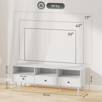 TV-Kommode mit Schubladen und offenen Fächern für 75 Zoll Fernseher weiss