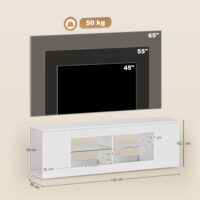 TV Lowboard mit Glasregalen und viel Stauraum 140cm weiss