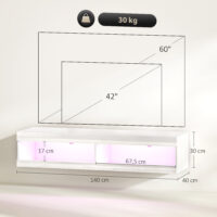 TV Lowboard hängend mit LED für 55-60 Zoll Hochglanz weiss