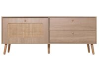 TV-Rack Lowboard TV-Schrank Kubu Rattan 56x140x41cm Eiche-Optik