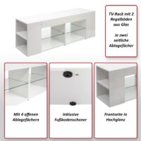 TV-Rack TV-Board Lowboard 50x144x40cm Hochglanz weiss