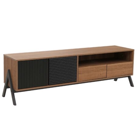 TV-Rack Lowboard TV-Schrank 2 Schubladen Türen 48x155x40cm natur