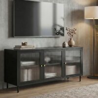 TV-Rack Lowboard TV-Schrank Industrial Schilfglas 58x120x40cm schwarz
