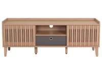 TV-Rack Lowboard TV-Schrank Schiebetür 56x150x40cm beige Schublade grau