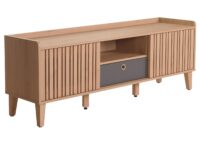 TV-Rack Lowboard TV-Schrank Schiebetür 56x150x40cm beige Schublade grau
