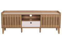 TV-Rack Lowboard TV-Schrank Schiebetür 56x150x40cm natur Schublade weiss