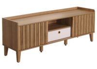 TV-Rack Lowboard TV-Schrank Schiebetür 56x150x40cm natur Schublade weiss