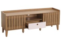 TV-Rack Lowboard TV-Schrank Schiebetür 56x150x40cm natur Schublade weiss