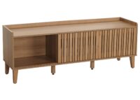 TV-Rack Lowboard TV-Schrank Schiebetür 56x150x40cm natur Schublade weiss