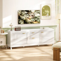 TV-Schrank modern mit Stauraum für Fernseher bis 75 Zoll Hochglanz Weiss