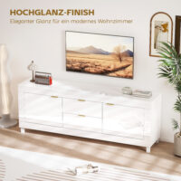 TV-Schrank modern mit Stauraum für Fernseher bis 75 Zoll Hochglanz Weiss