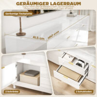 TV-Schrank modern mit Stauraum für Fernseher bis 75 Zoll Hochglanz Weiss