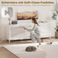 TV-Schrank modern mit Stauraum für Fernseher bis 75 Zoll Hochglanz Weiss