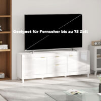 TV-Schrank modern mit Stauraum für Fernseher bis 75 Zoll Hochglanz Weiss