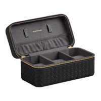 Stilvolles Uhren-Organizer Reiseetui für bis zu 3 Uhren aus PU-Leder und Wildlederimitat. Perfekt für Geschäftsreisen und Wochenendausflüge. Maße: 10 x 20 x 9 cm, Gewicht: 390 g.