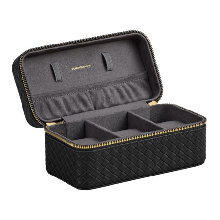 Stilvolles Uhren-Organizer Reiseetui für bis zu 3 Uhren aus PU-Leder und Wildlederimitat. Perfekt für Geschäftsreisen und Wochenendausflüge. Maße: 10 x 20 x 9 cm, Gewicht: 390 g.