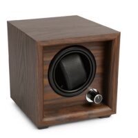 Seitliche Ansicht Uhrenbeweger Mr. Smith – Dunkelbraun Holzoptik, elegantes Design für eine Automatikuhr