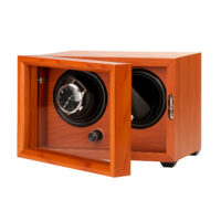 Uhrenbeweger Mr. Smith für 2 Automatikuhr – 4 Rotationsmodi leiser Motor Hellbraun Holzoptik Glastüre