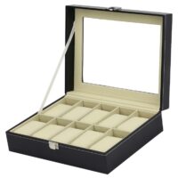 Uhrenbox für 10 Uhren Beige Kunstleder 25.5 x 20.50 x 8cm