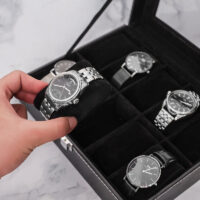 Uhrenbox für 10 Uhren Schwarz Kunstleder 25.5 x 20.50 x 8cm