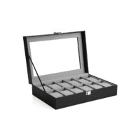Uhrenbox Schmuckbox mit 12 Fächern Schwarz.