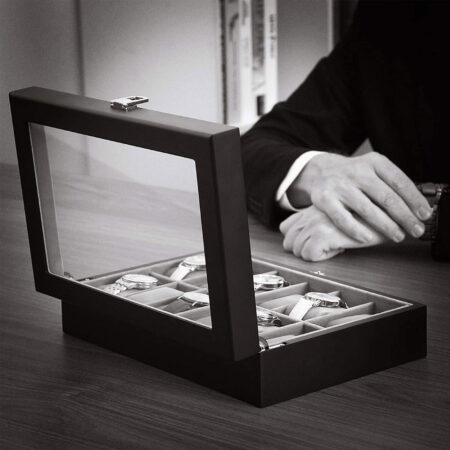 Uhrenbox Schmuckbox mit 12 Fächern Schwarz.