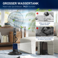 Ventilator oszillierend mit Wasserkühlung und Luftbefeuchter schwarz